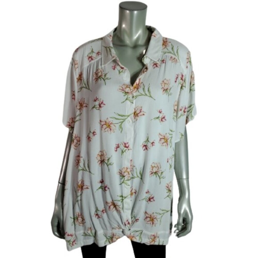 Torrid Ivory Floral Crepe Button Blouse Plus Size 5x Collared Floral Casual